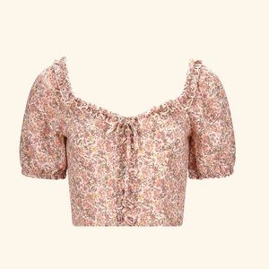 Trixxi Ivory Floral Lace Up Top